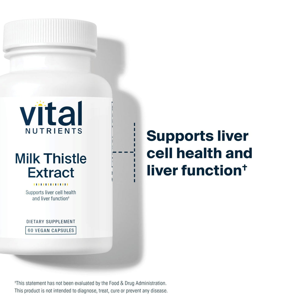 Vital Nutrients label closeup highlights 80% silymarin standardized extract