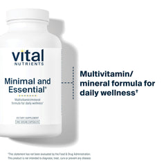 Vital Nutrients Minimal Essential label highlights methylated vitamins and benefits