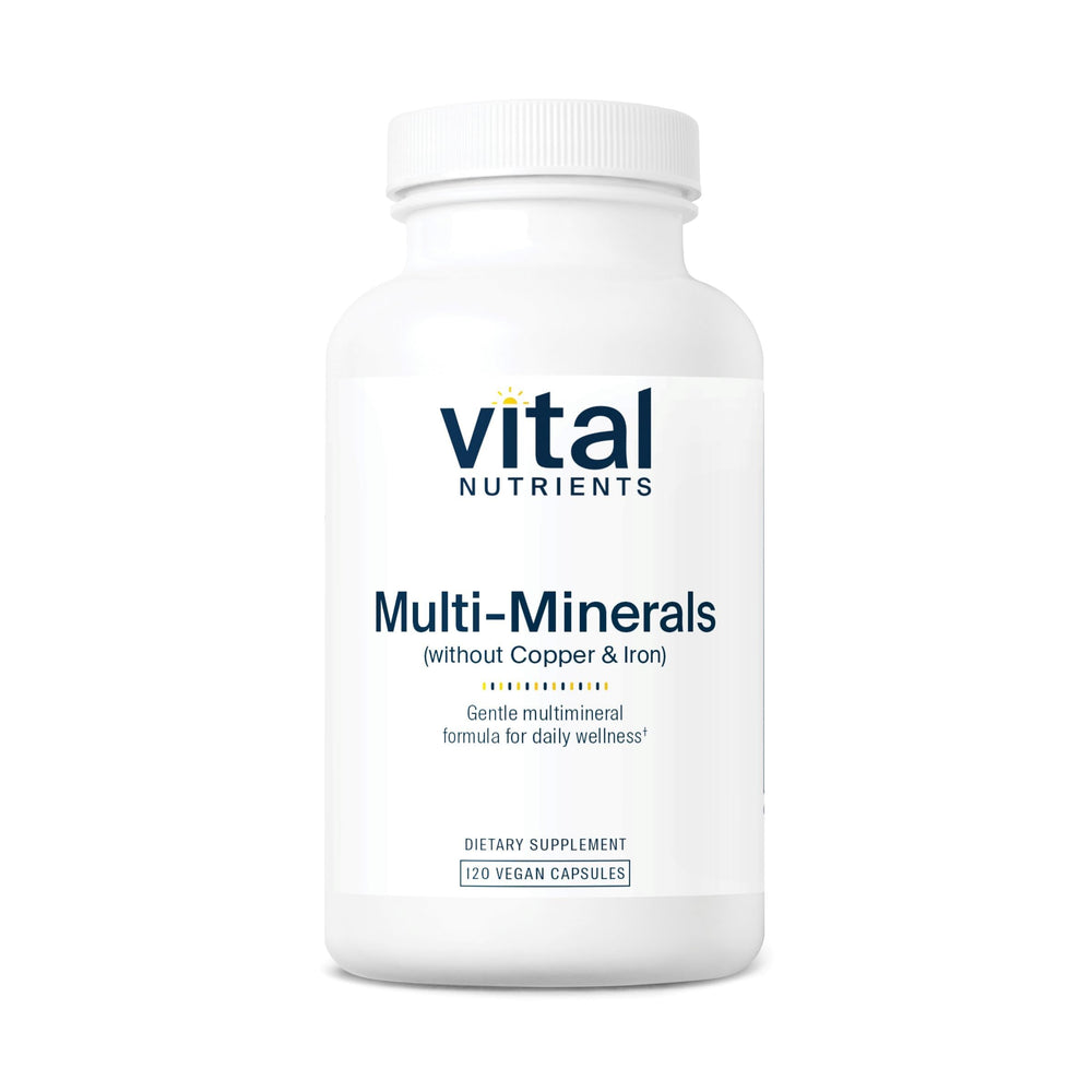 Vital Nutrients Multi-Minerals bottle front view showing vegan daily mineral support