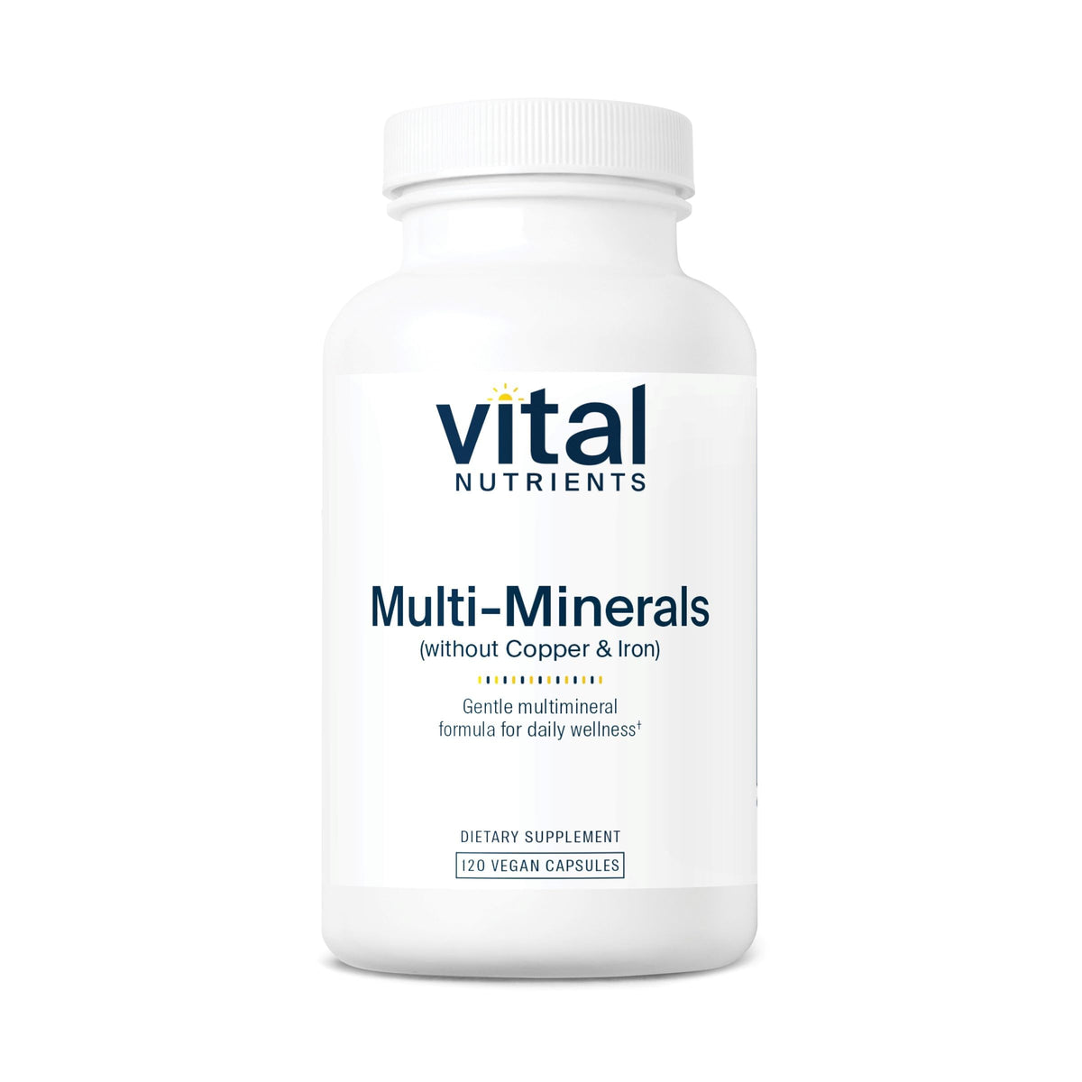 Vital Nutrients Multi-Minerals bottle front view showing vegan daily mineral support