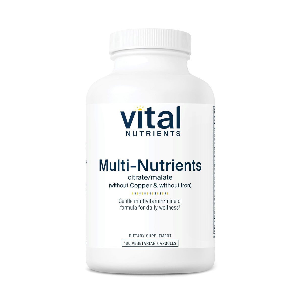 Vital Nutrients Multi-Nutrients 3 bottle pour showing easy daily capsules for wellness
