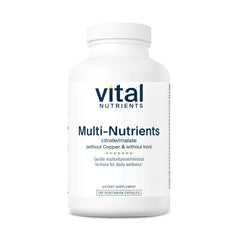 Vital Nutrients Multi-Nutrients 3 bottle pour showing easy daily capsules for wellness