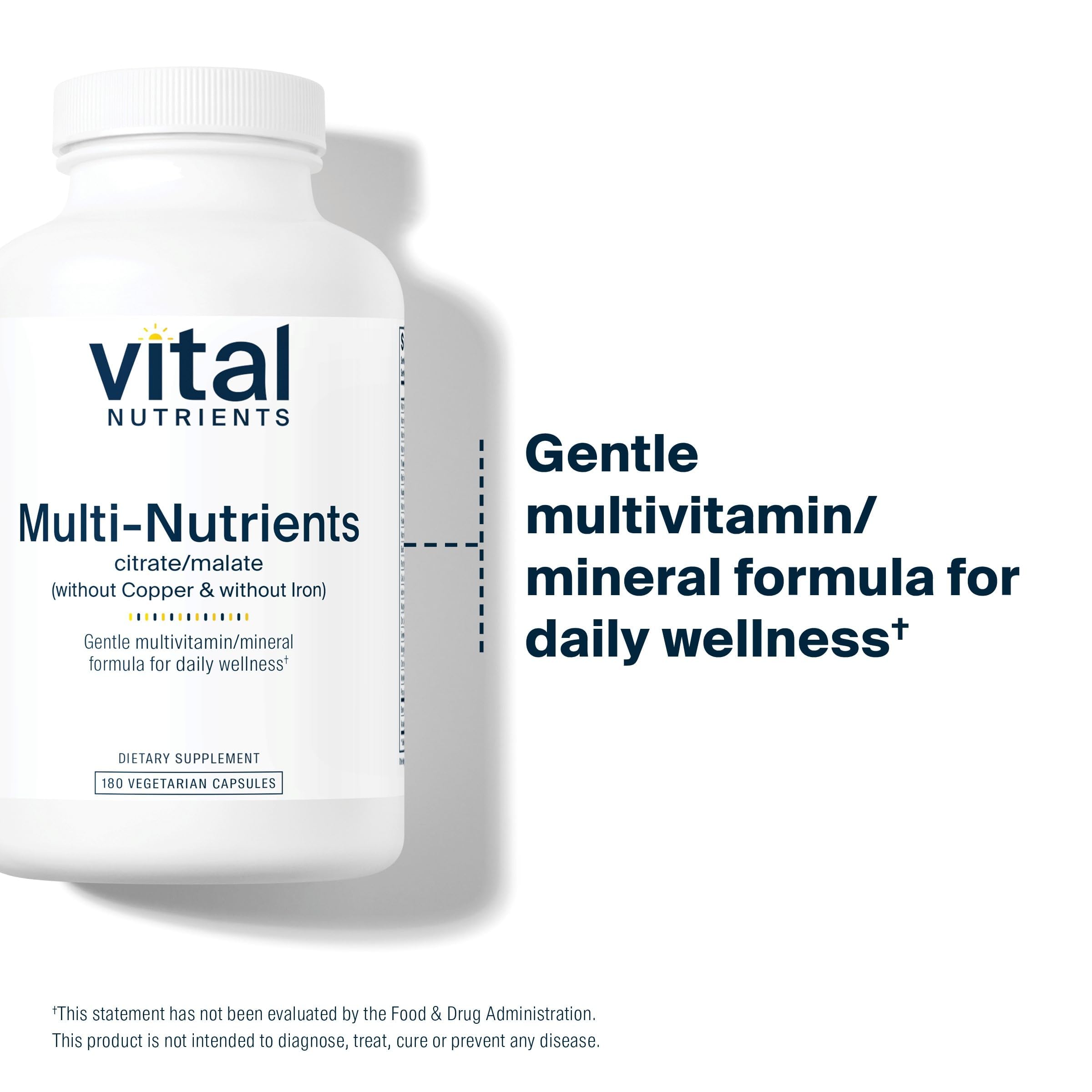 Vital Nutrients Multi-Nutrients 3 label view highlighting gluten-free, non-GMO formula