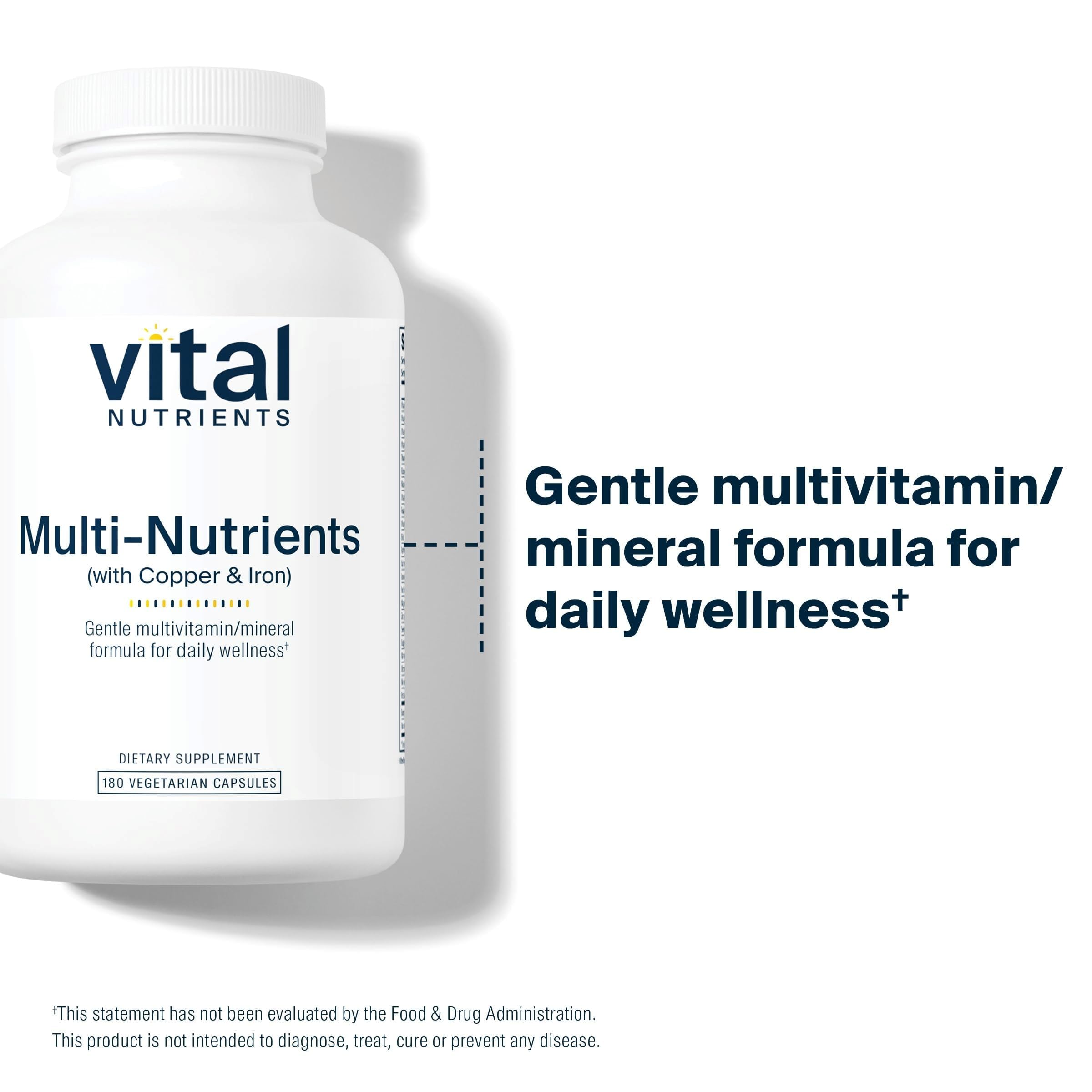 Vital Nutrients Multi-Nutrients 4 capsules in bottle for convenient daily nourishment.
