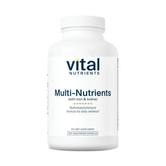 Vital Nutrients Multi-Nutrients bottle with iron and iodine for daily wellness.