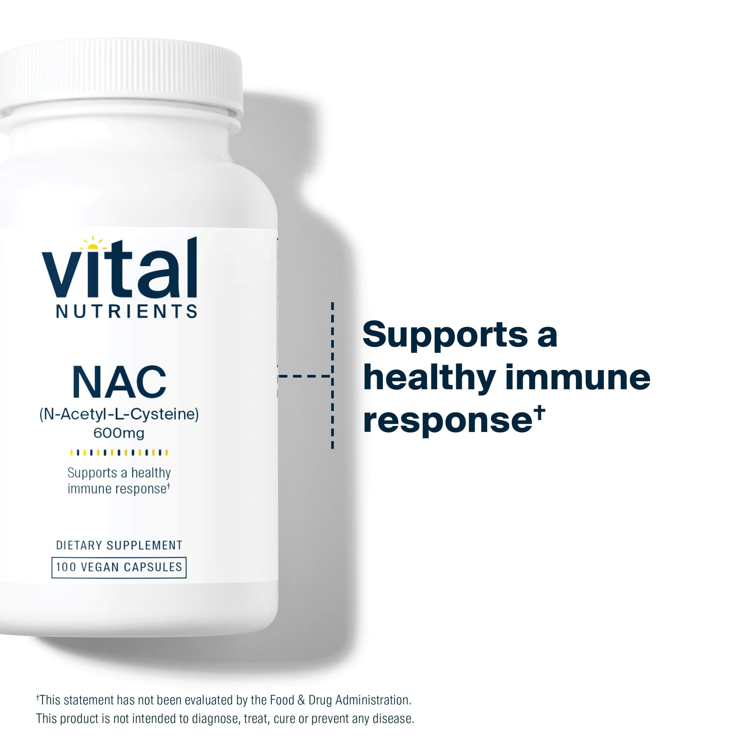 Vital Nutrients NAC 600mg label view with allergen-free information