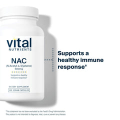 Vital Nutrients NAC 600mg label view with allergen-free information