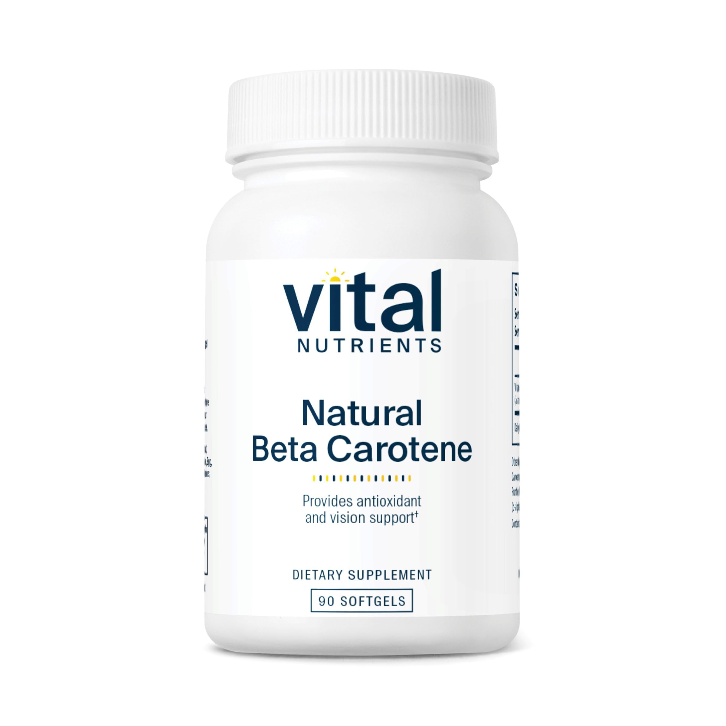 Vital Nutrients natural beta carotene 25,000 IU bottle supports eye and skin health.