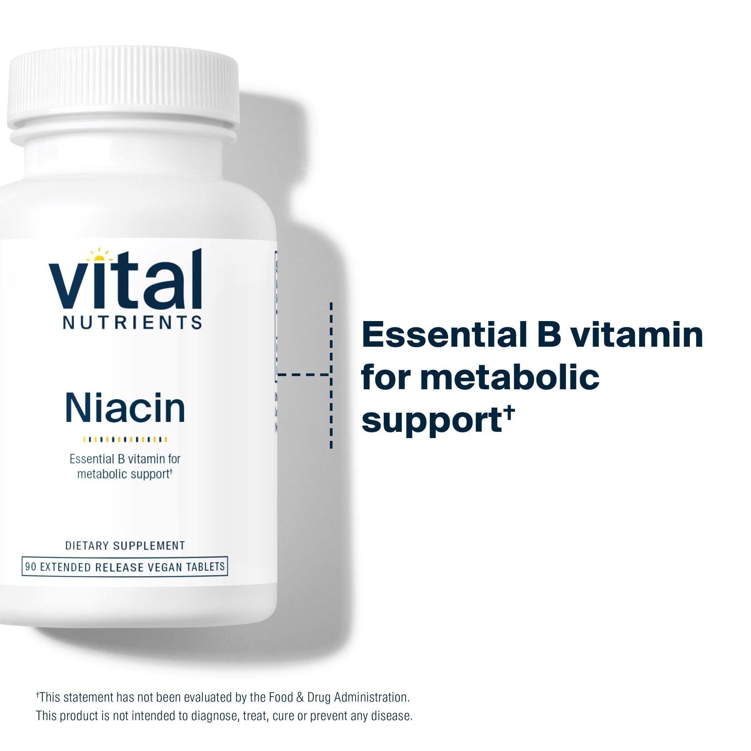 Vital Nutrients Niacin 500mg bottle on desk with clean label and potency