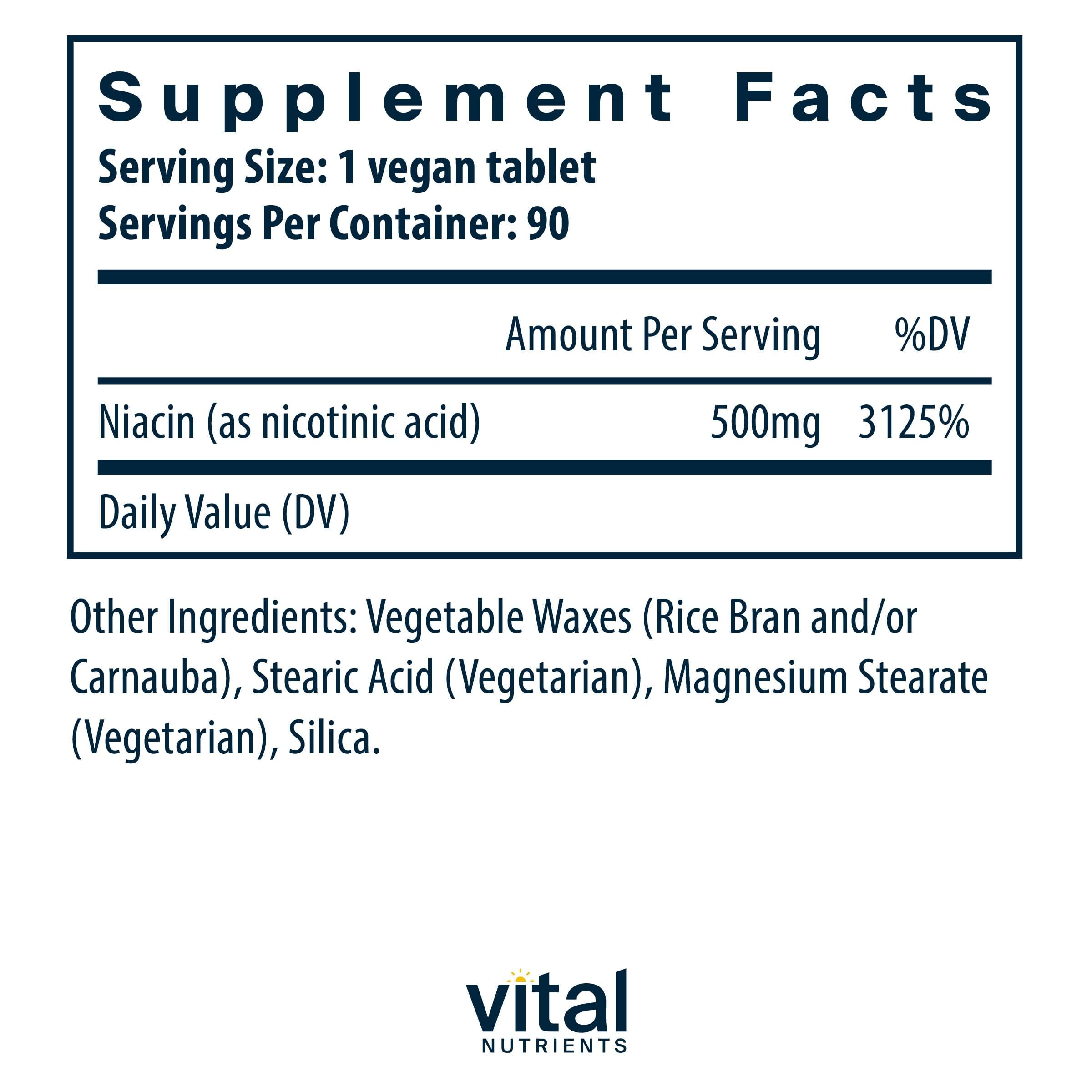 Vital Nutrients Niacin 500mg capsules in blister for daily, portable use