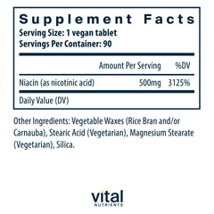 Vital Nutrients Niacin 500mg capsules in blister for daily, portable use