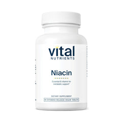 Vital Nutrients Niacin 500mg bottle close-up showing time-release for steady energy