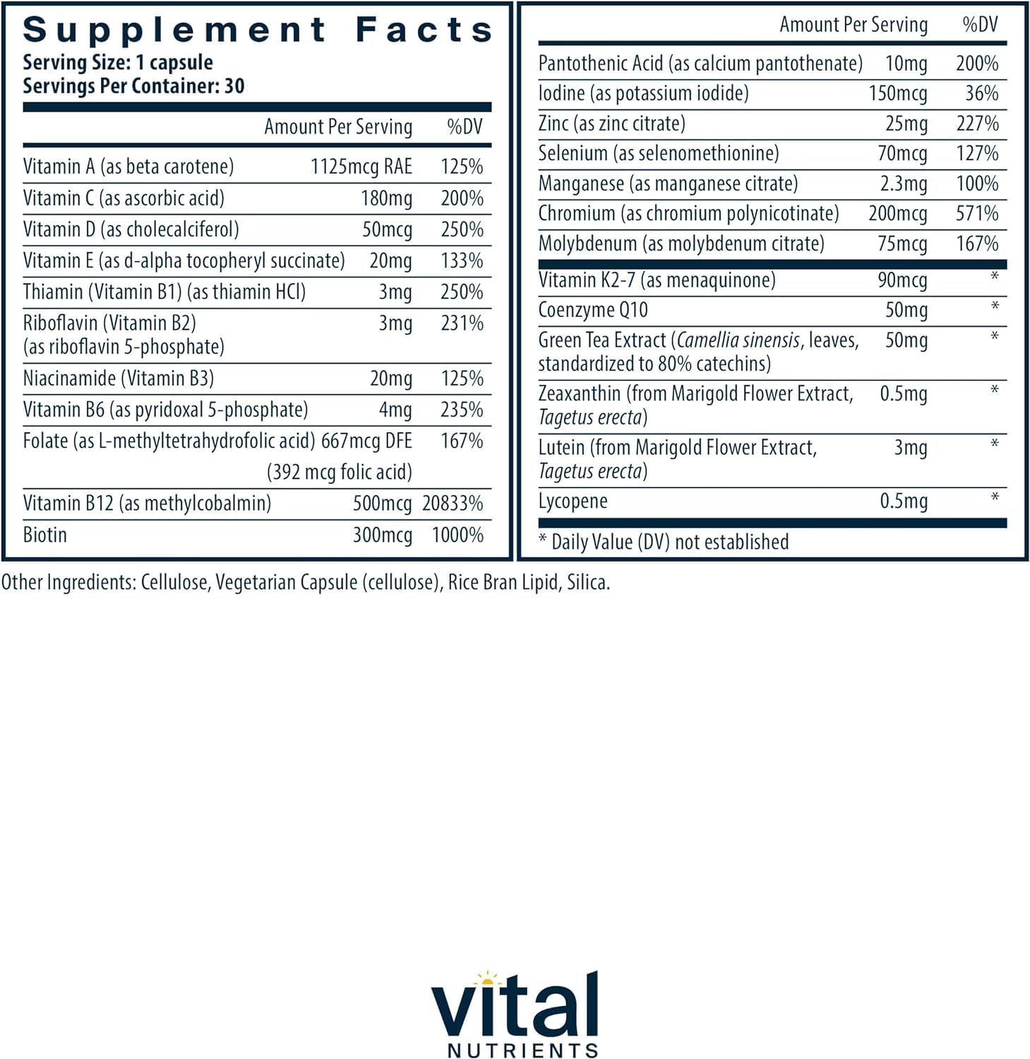 Vital Nutrients capsules close-up highlight vegan allergen-free daily nutrition