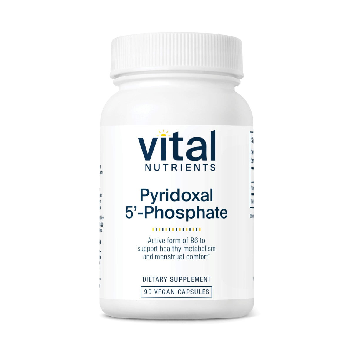 Vital Nutrients P5P bottle front highlighting the clean vegan formula for health support.