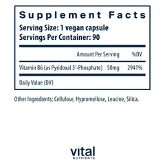 Vital Nutrients P5P capsules close-up showing size and potency.