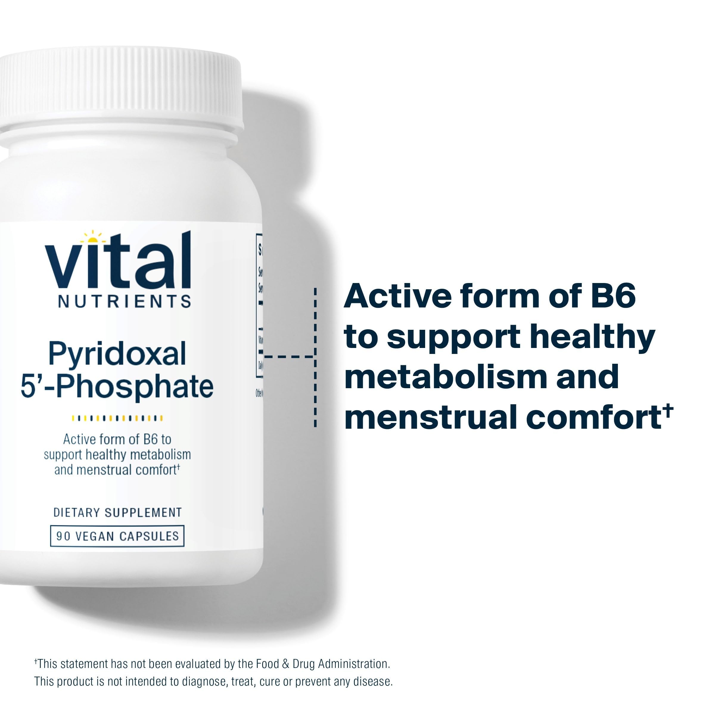 Vital Nutrients P5P label detail reveals ingredients and allergen-free promise.