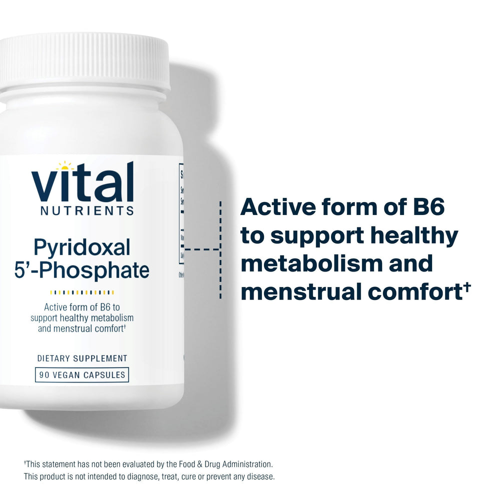 Vital Nutrients P5P label detail reveals ingredients and allergen-free promise.