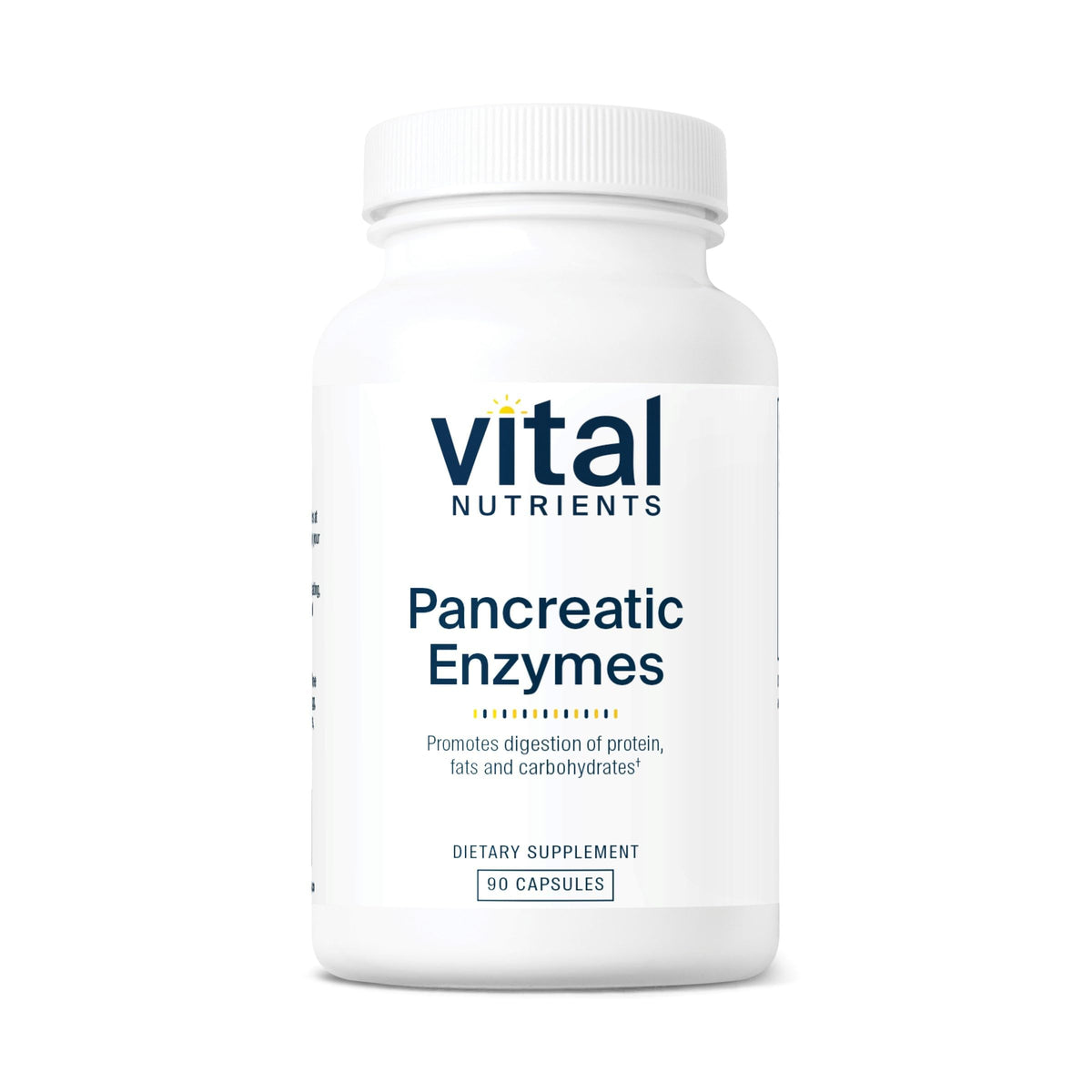 Vital Nutrients Pancreatic Enzymes bottle on table for digestion support