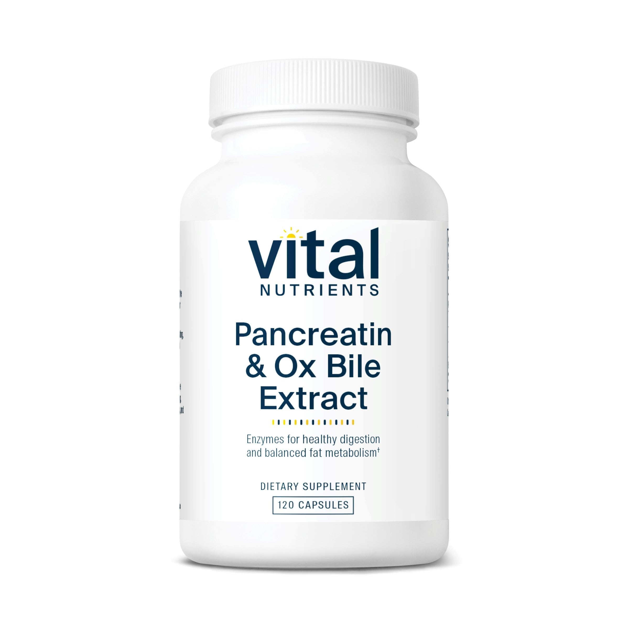 Vital Nutrients pancreatin-ox-bile-500mg bottle front for digestion support.