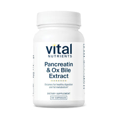 Vital Nutrients Pancreatin Ox Bile bottle being poured for easier digestion