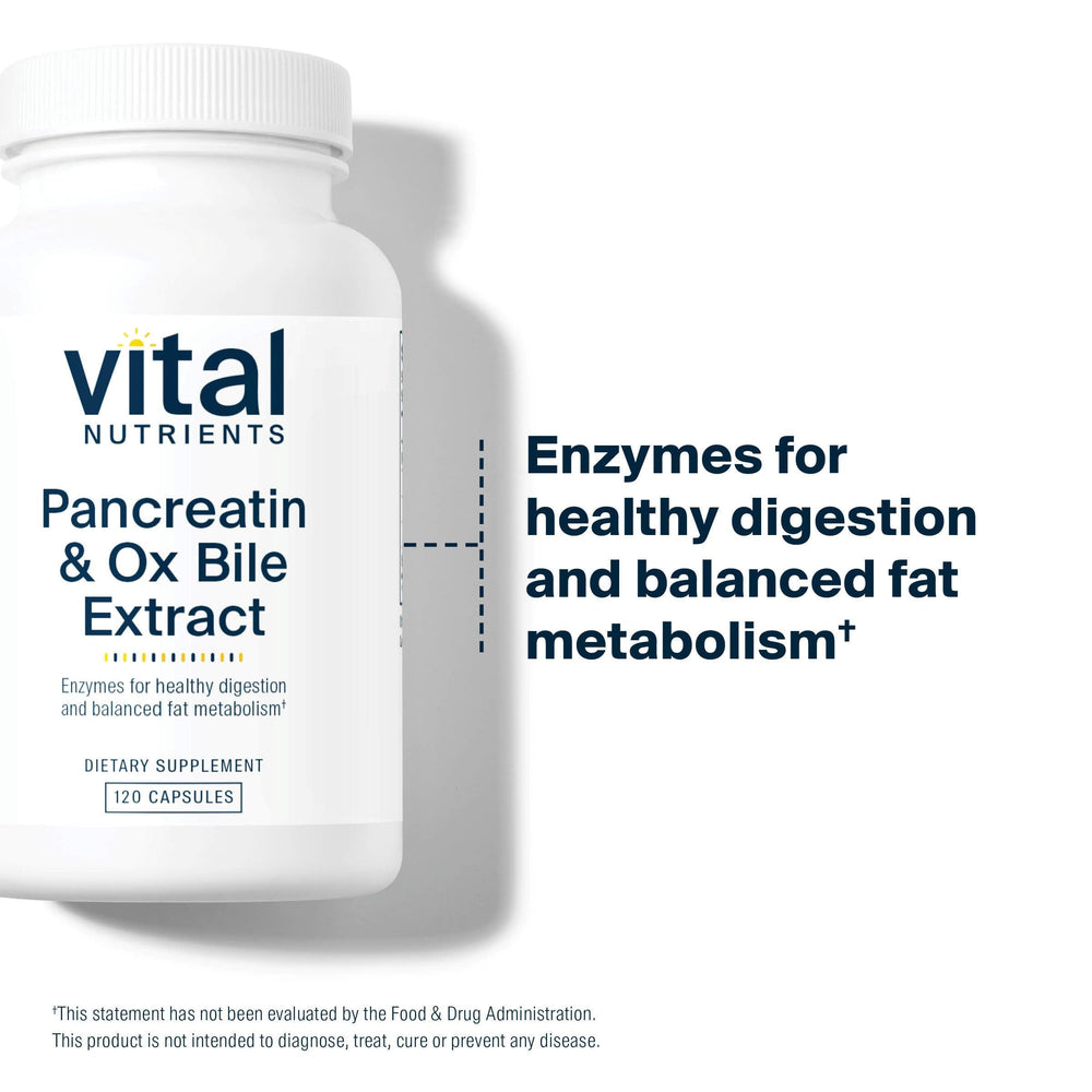 Vital Nutrients bottle next to a meal illustrating post-meal digestion support.
