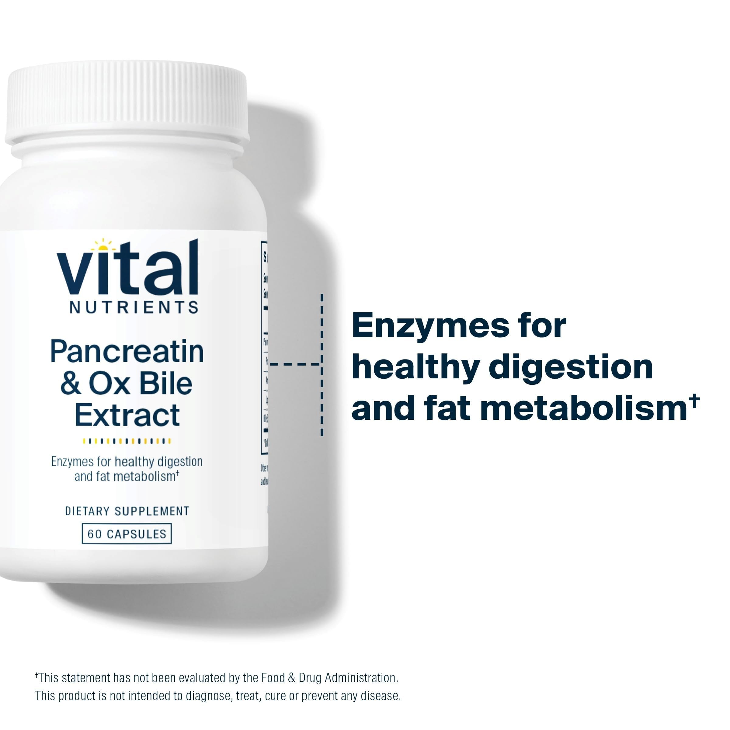 Vital Nutrients Ox Bile label detail highlights gluten free dairy free soy free formula