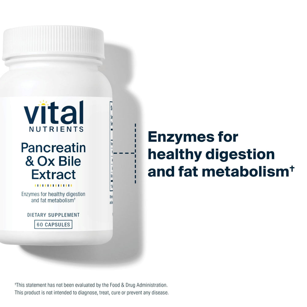 Vital Nutrients Ox Bile label detail highlights gluten free dairy free soy free formula