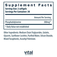 Vital Nutrients Phosphatidylserine label close-up highlighting allergen-free formula