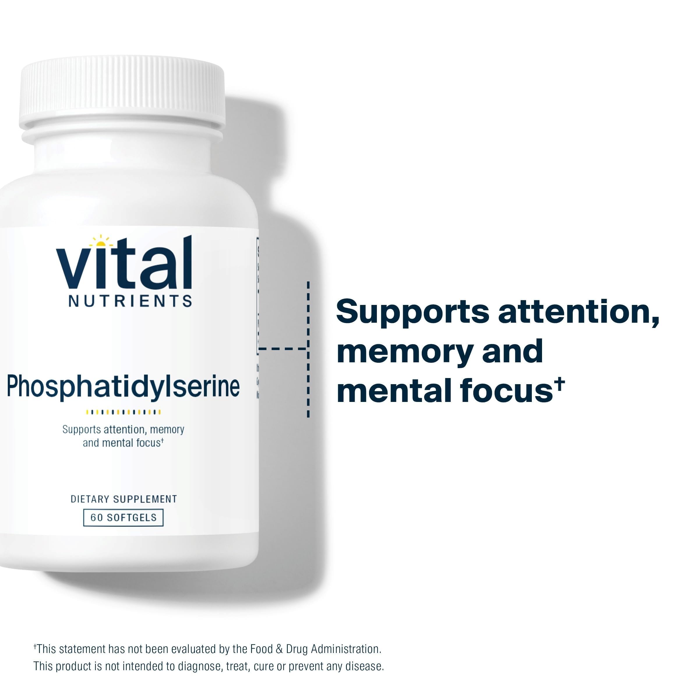 Vital Nutrients Phosphatidylserine softgels with dosing spoon for easy daily intake