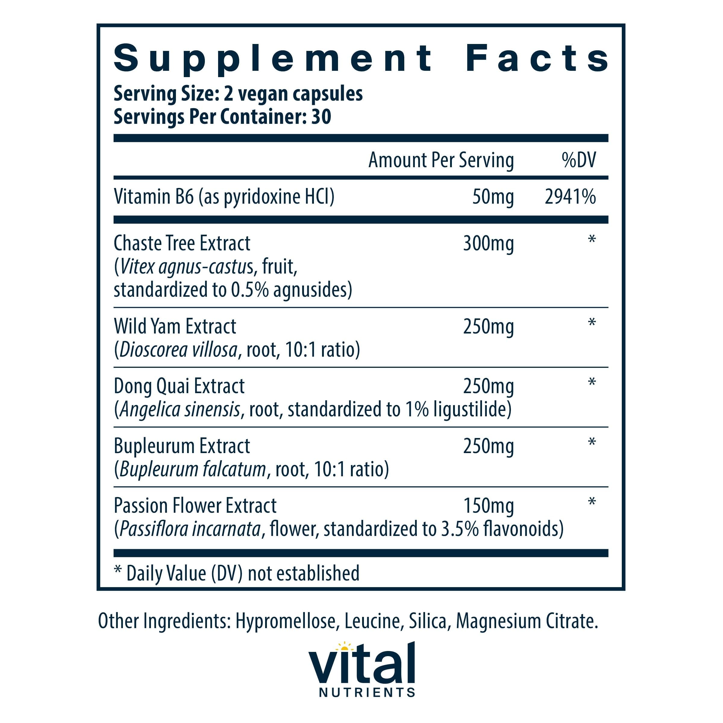 Vital Nutrients PMS Support capsules with passionflower extract for cycle calm