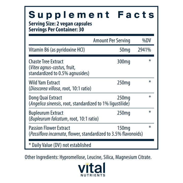 Vital Nutrients PMS Support capsules with passionflower extract for cycle calm