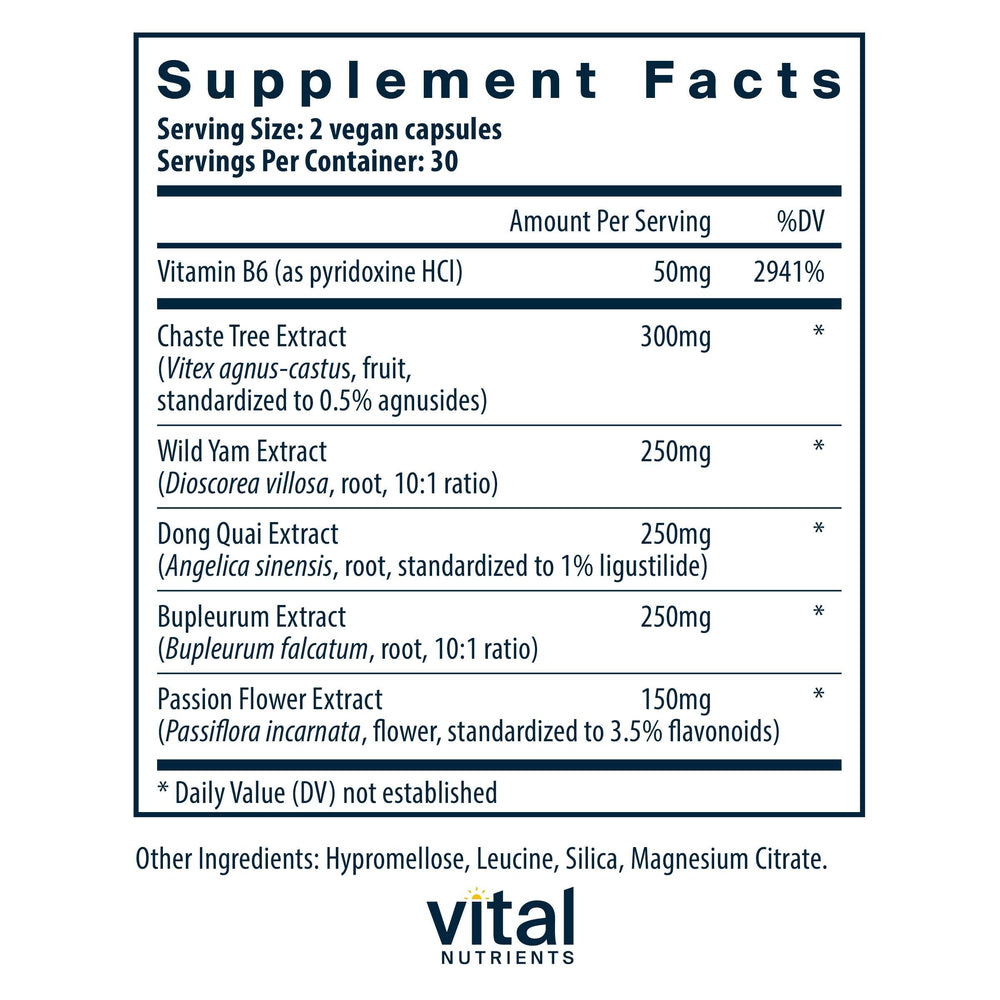 Vital Nutrients PMS Support capsules with passionflower extract for cycle calm