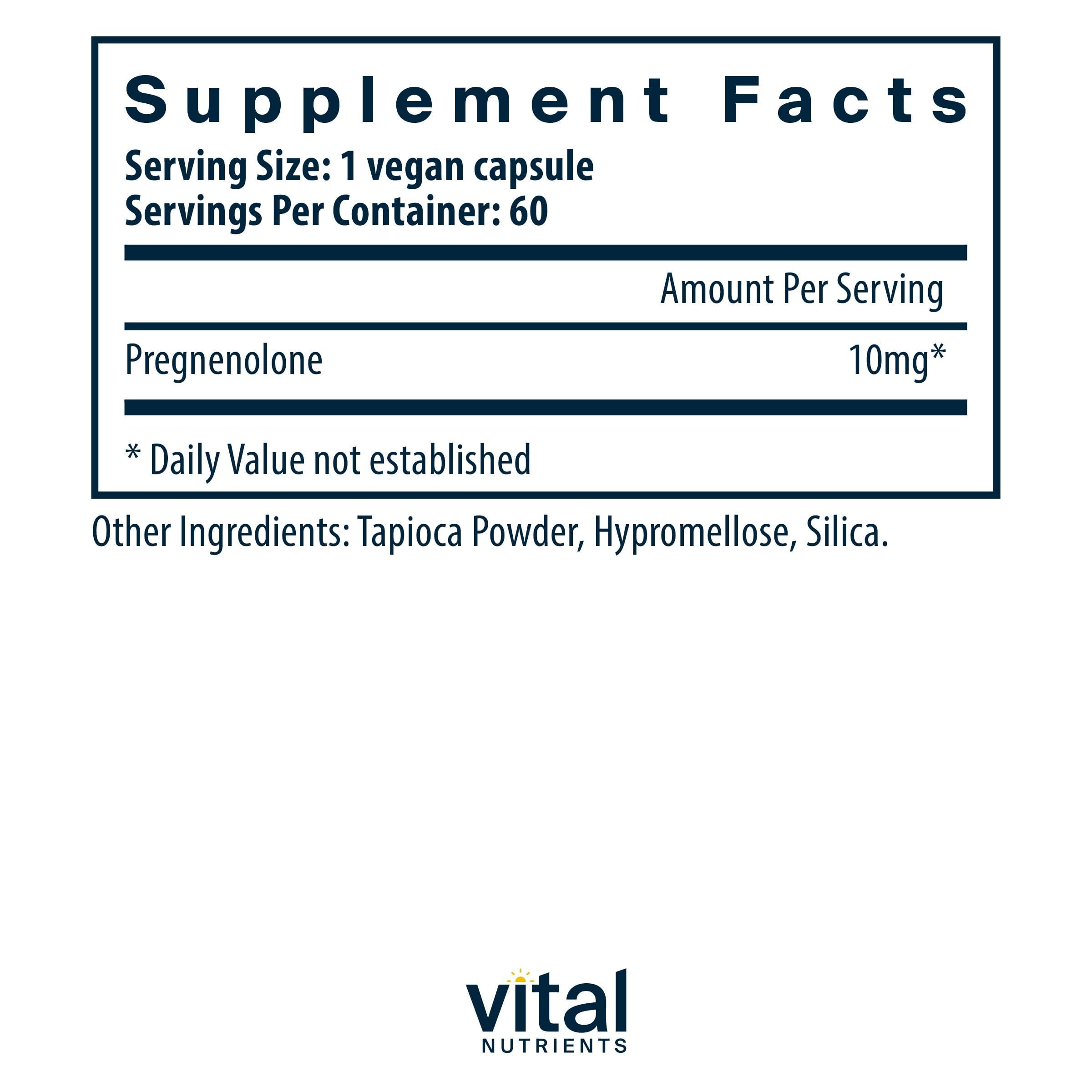 Vital Nutrients Pregnenolone bottle cap close-up for daily ritual