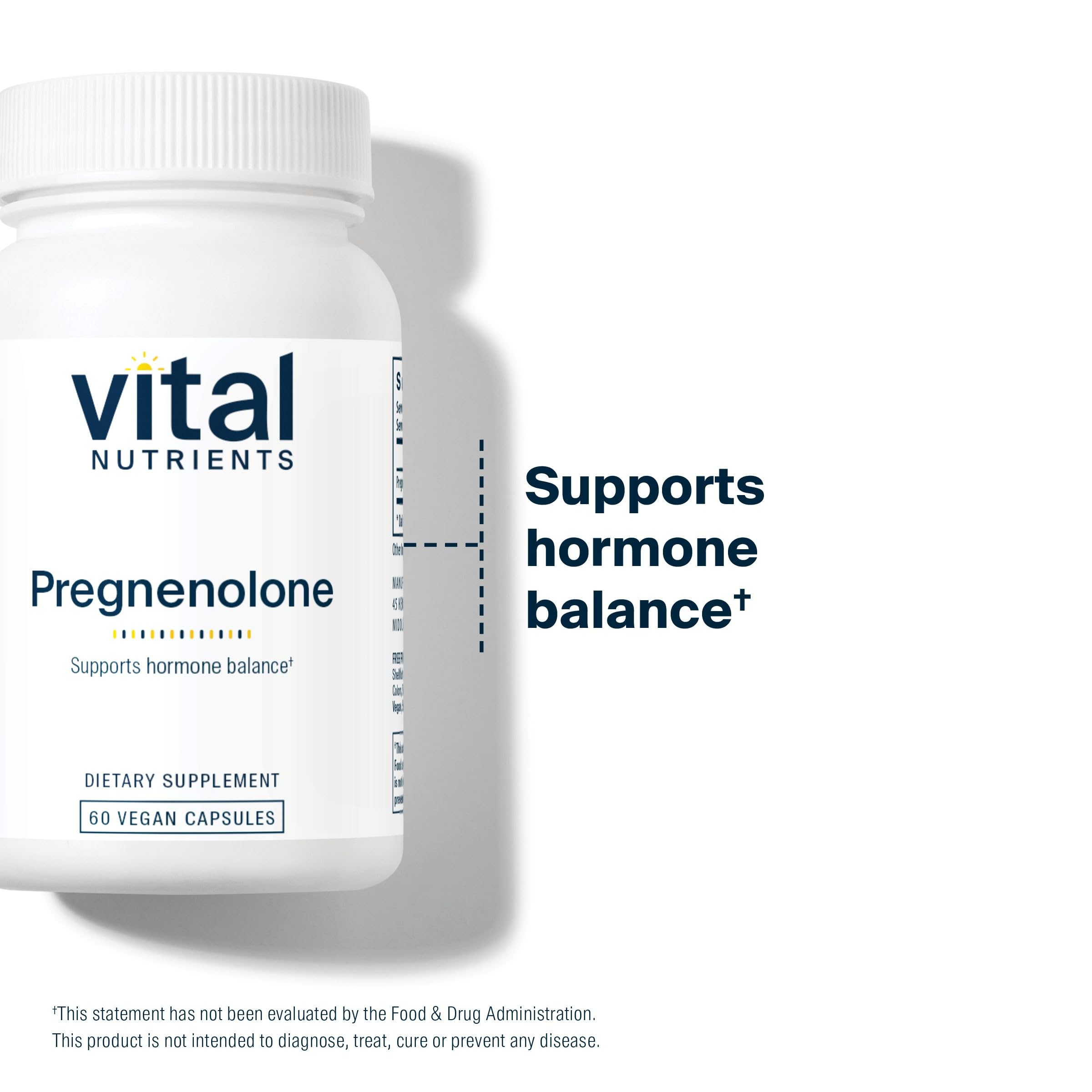 Vital Nutrients Pregnenolone bottle on table frames a calm, balanced routine