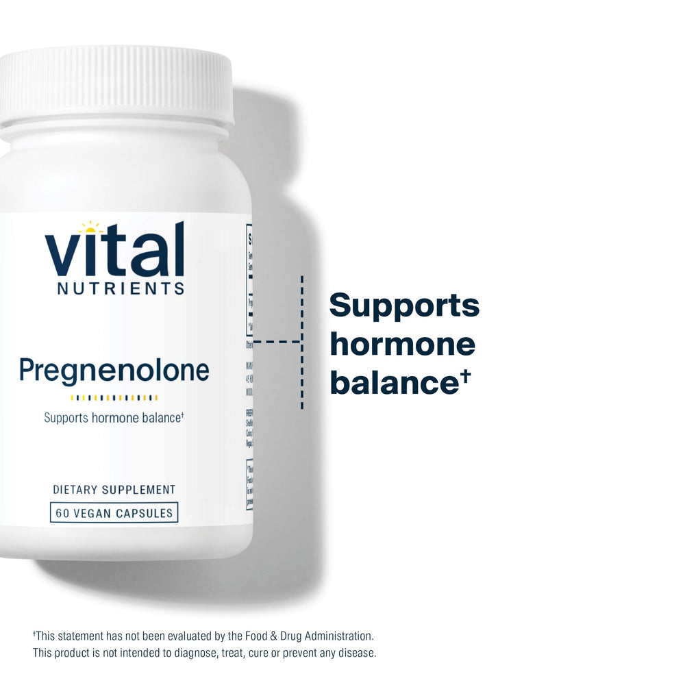 Vital Nutrients Pregnenolone bottle on table frames a calm, balanced routine