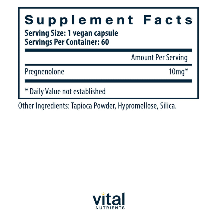 Vital Nutrients Pregnenolone bottle pour demonstrates simple daily intake