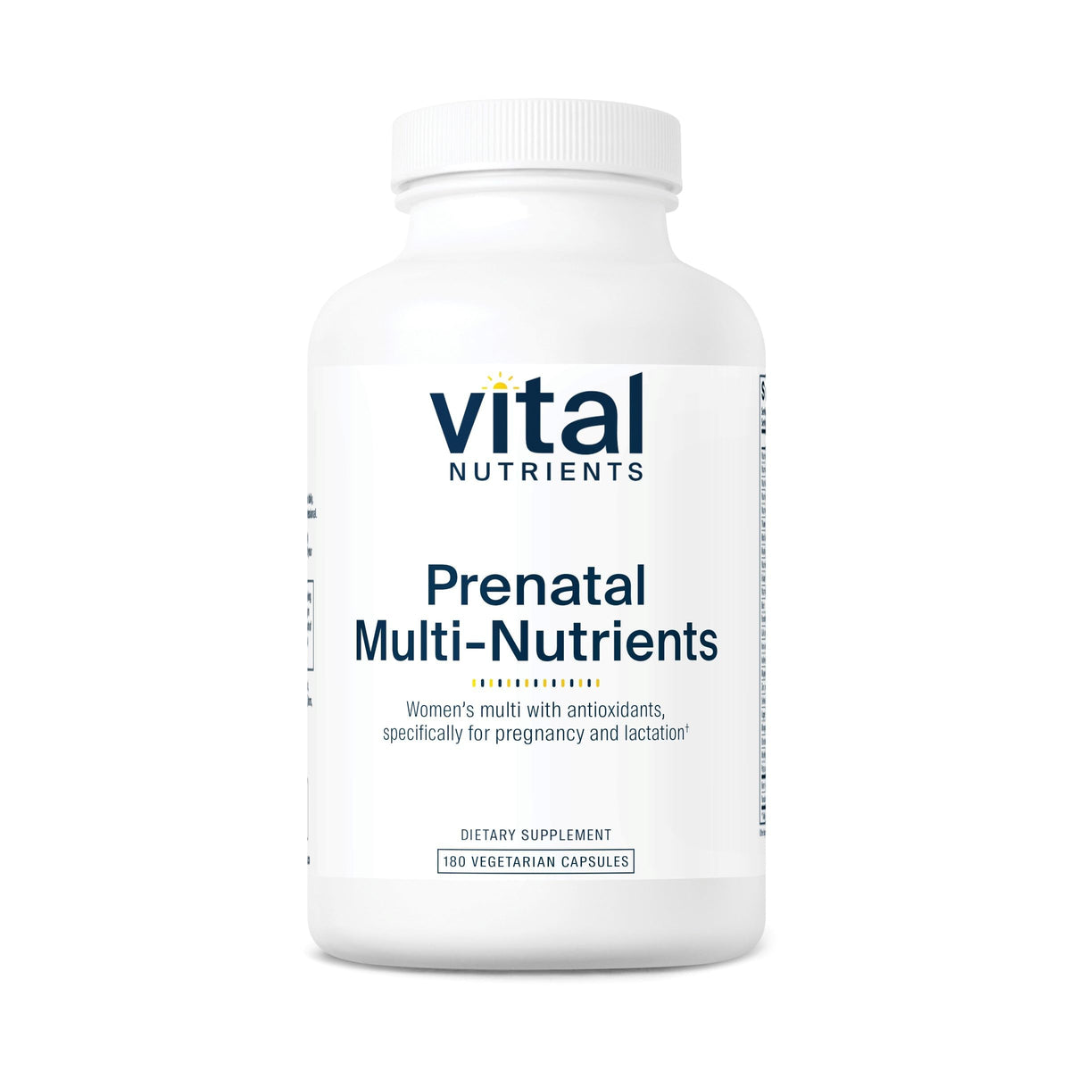 Vital Nutrients PreNatal bottle with easy-to-swallow capsules for pregnancy support.