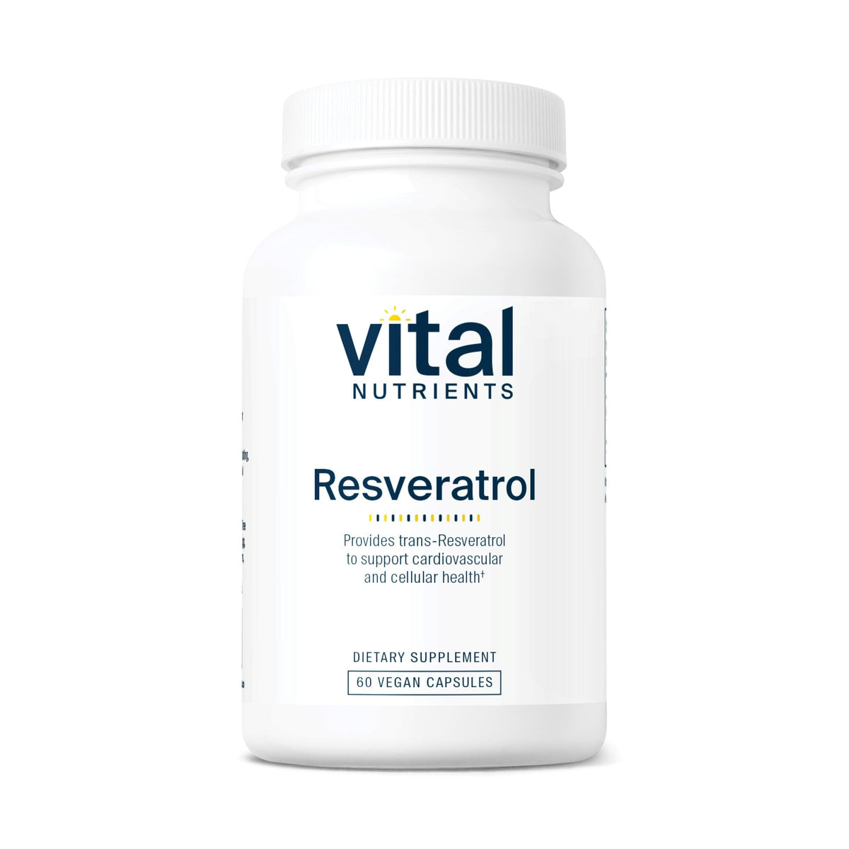 Vital Nutrients Resveratrol bottle front for convenient antioxidant support.