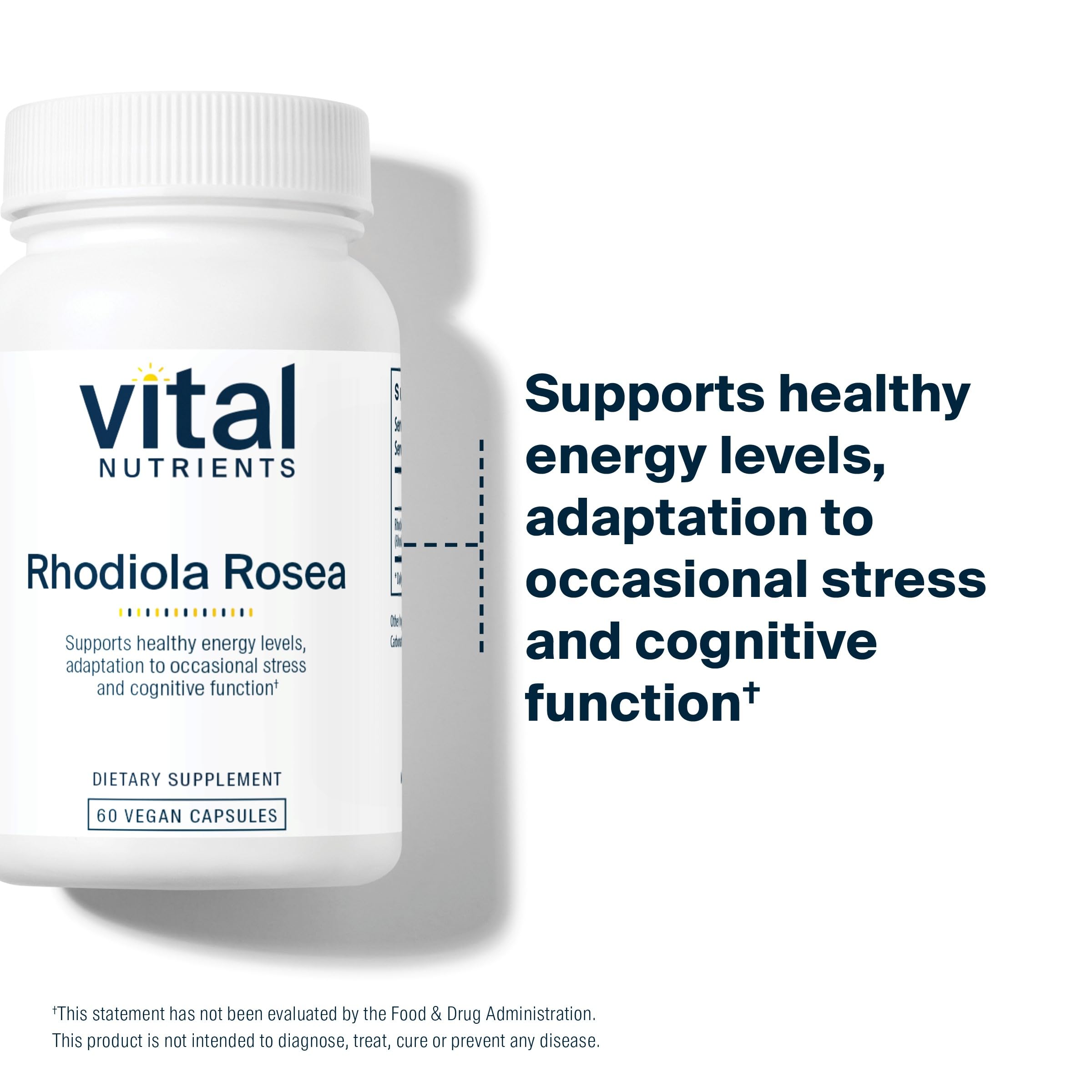 Vital Nutrients Rhodiola Rosea tested stamp signals third-party verification.