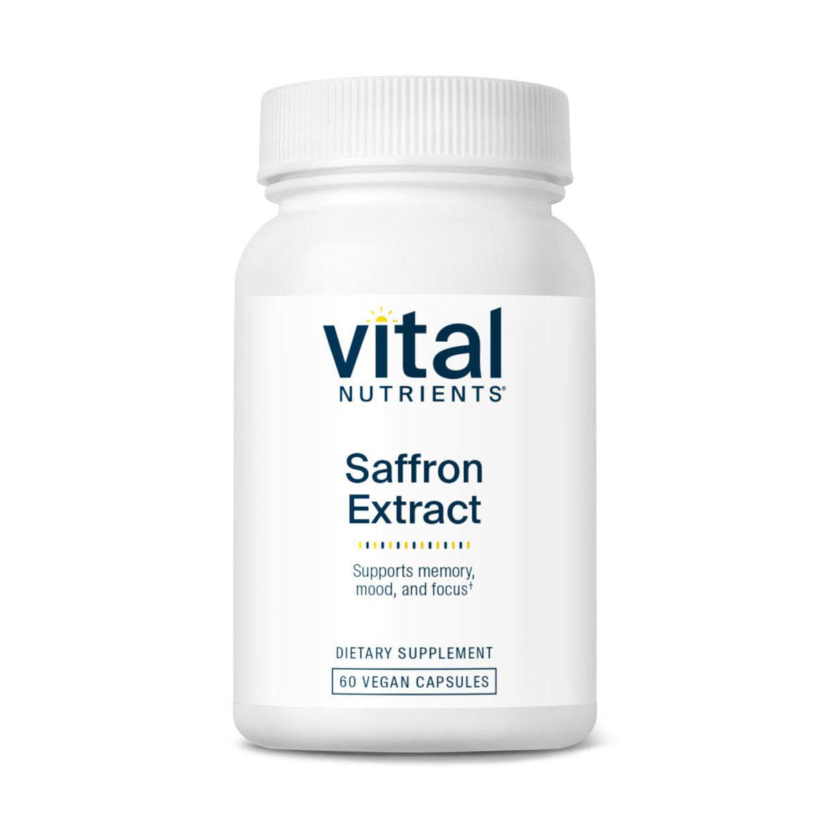 Vital Nutrients saffron extract bottle promoting calm mood and restful sleep.