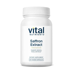 Vital Nutrients saffron extract bottle promoting calm mood and restful sleep.