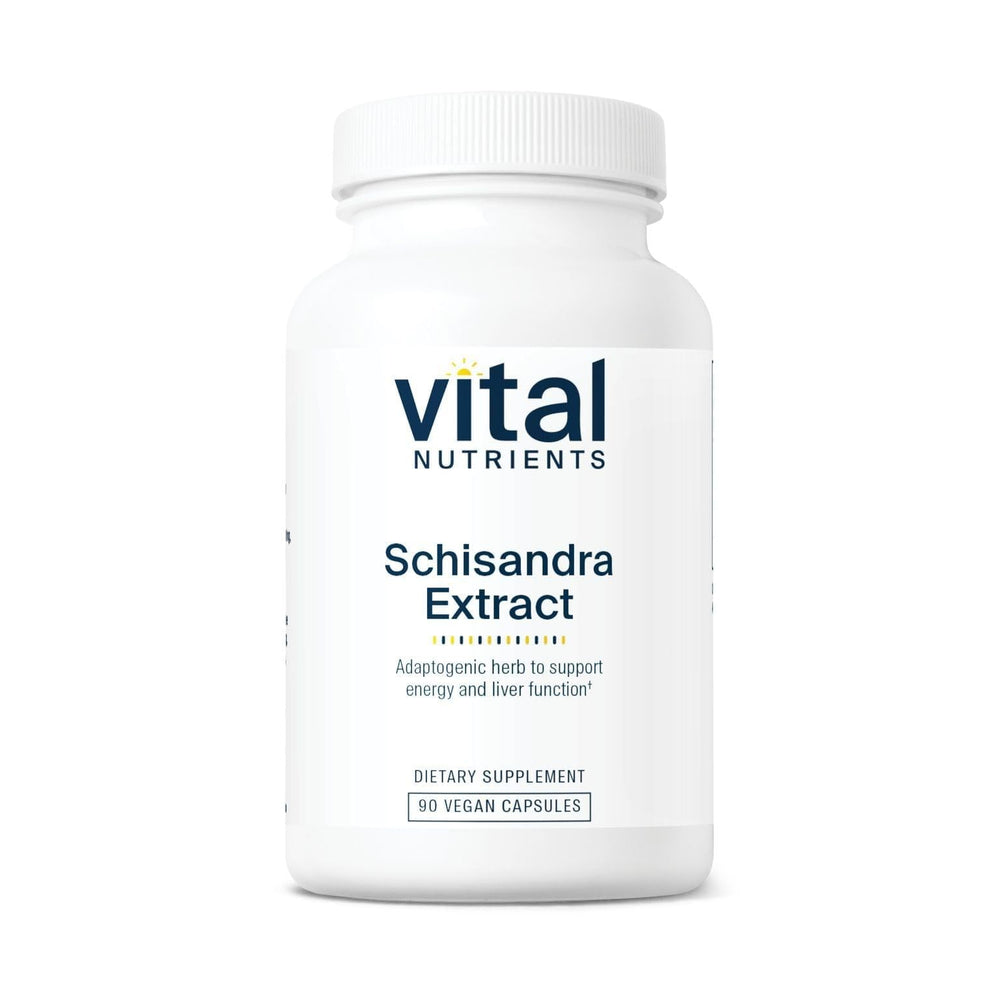 Vital Nutrients Schisandra extract bottle front view highlighting energy and liver support.