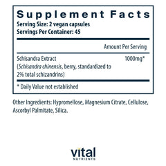 Vital Nutrients Schisandra extract bottle label close-up emphasizing purity and no additives.