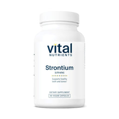 Vital Nutrients Strontium Citrate bottle highlighting 227 mg for bone support.