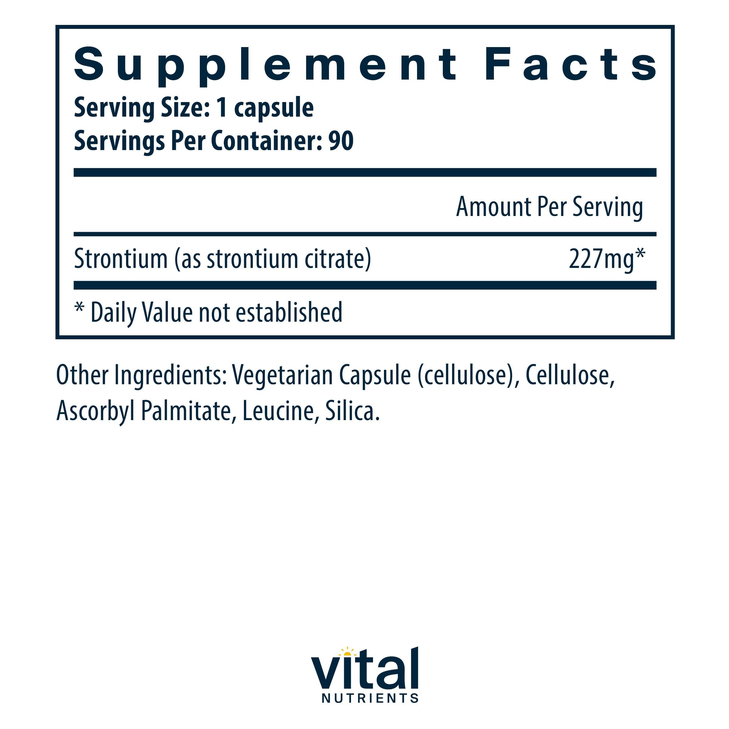 Vital Nutrients Strontium Citrate capsules for easy daily use and bone support.