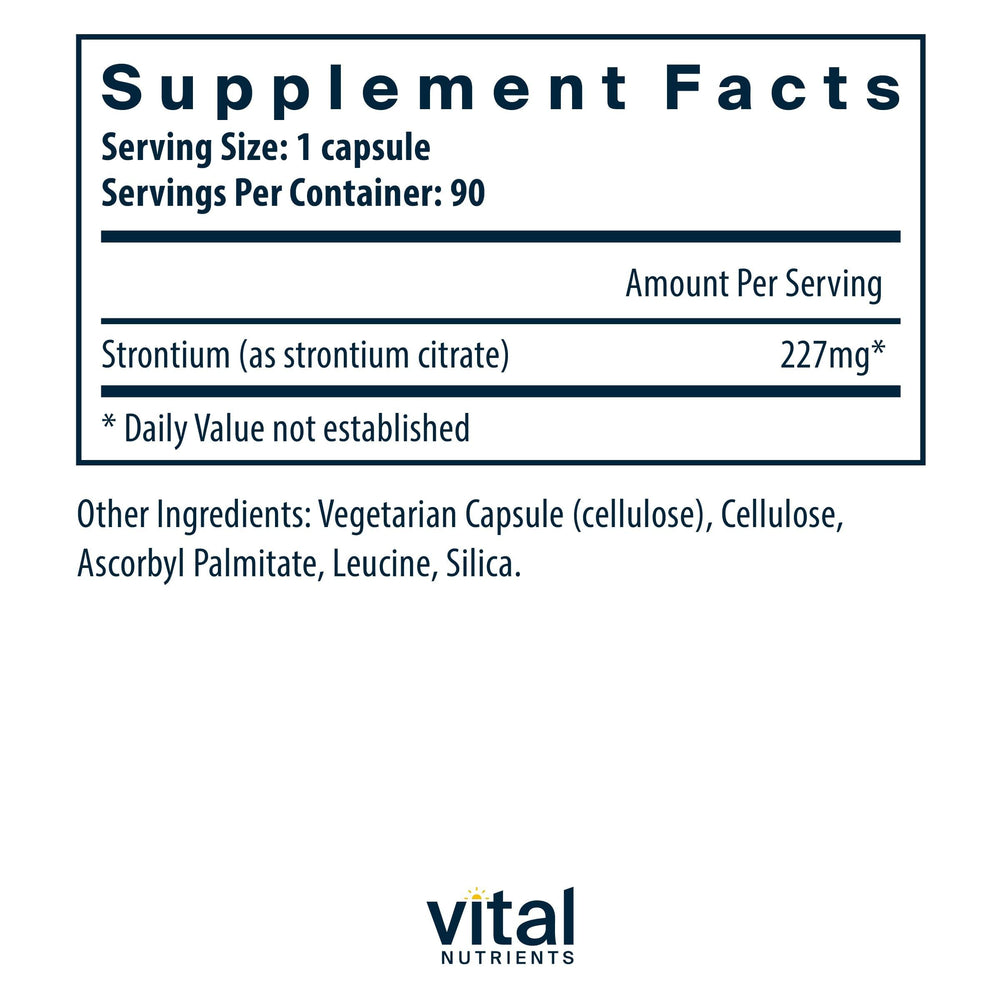 Vital Nutrients Strontium Citrate capsules for easy daily use and bone support.