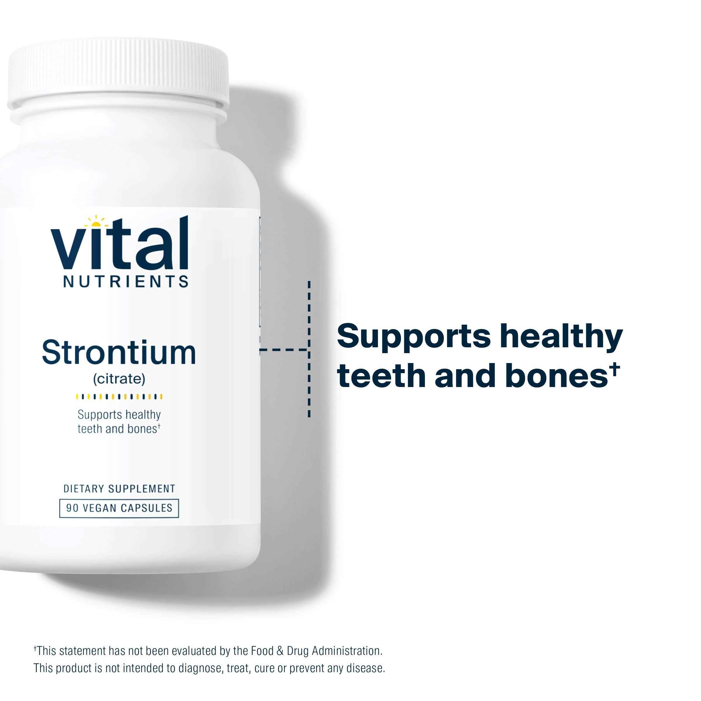 Vital Nutrients Strontium Citrate overview highlighting bone and teeth support.