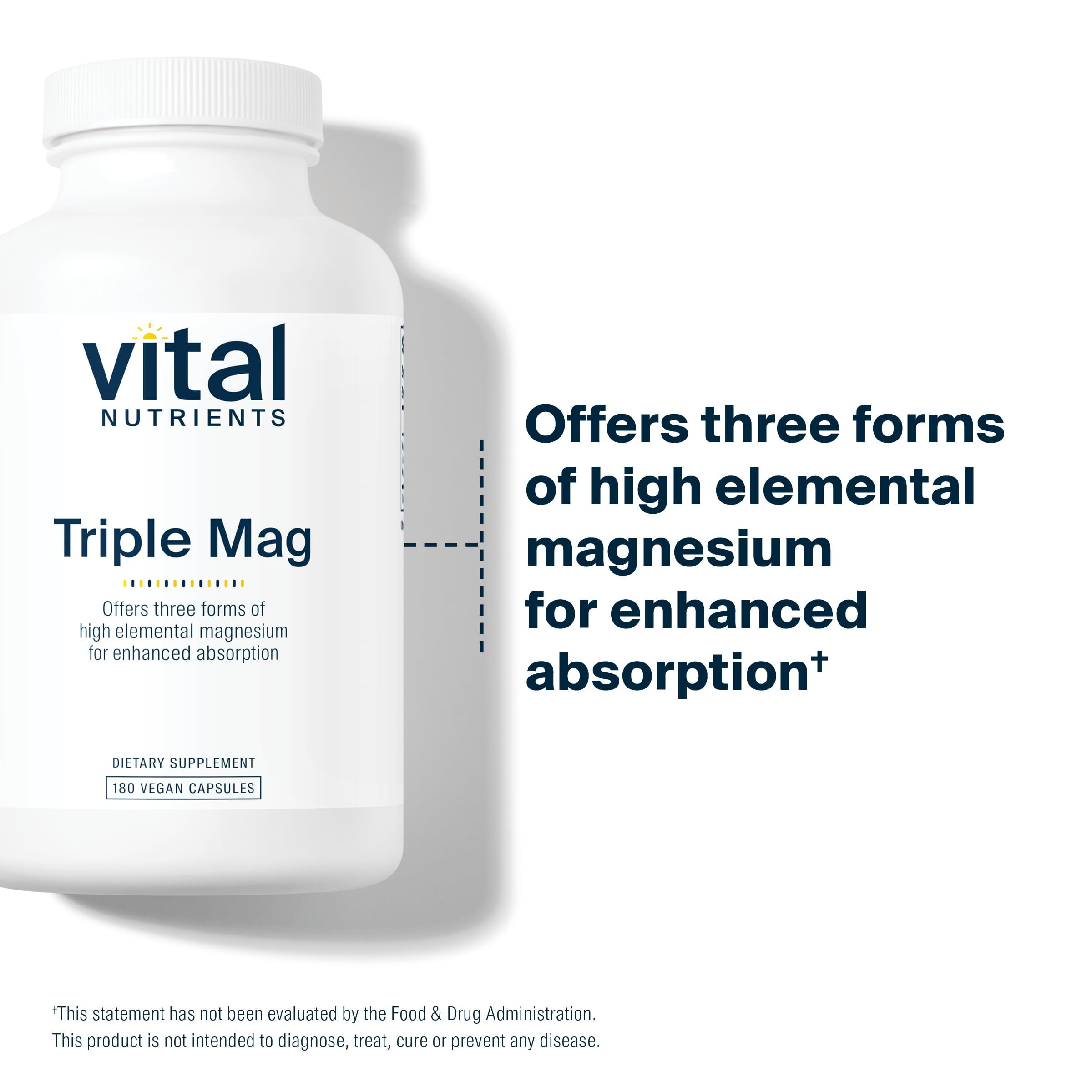 Vital Nutrients ingredient panel highlights vegan, non-GMO, allergen-free magnesium.