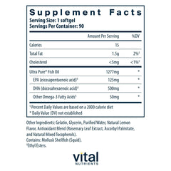 Vital Nutrients Ultra Pure Fish Oil 675 bottle back panel with allergen-free label