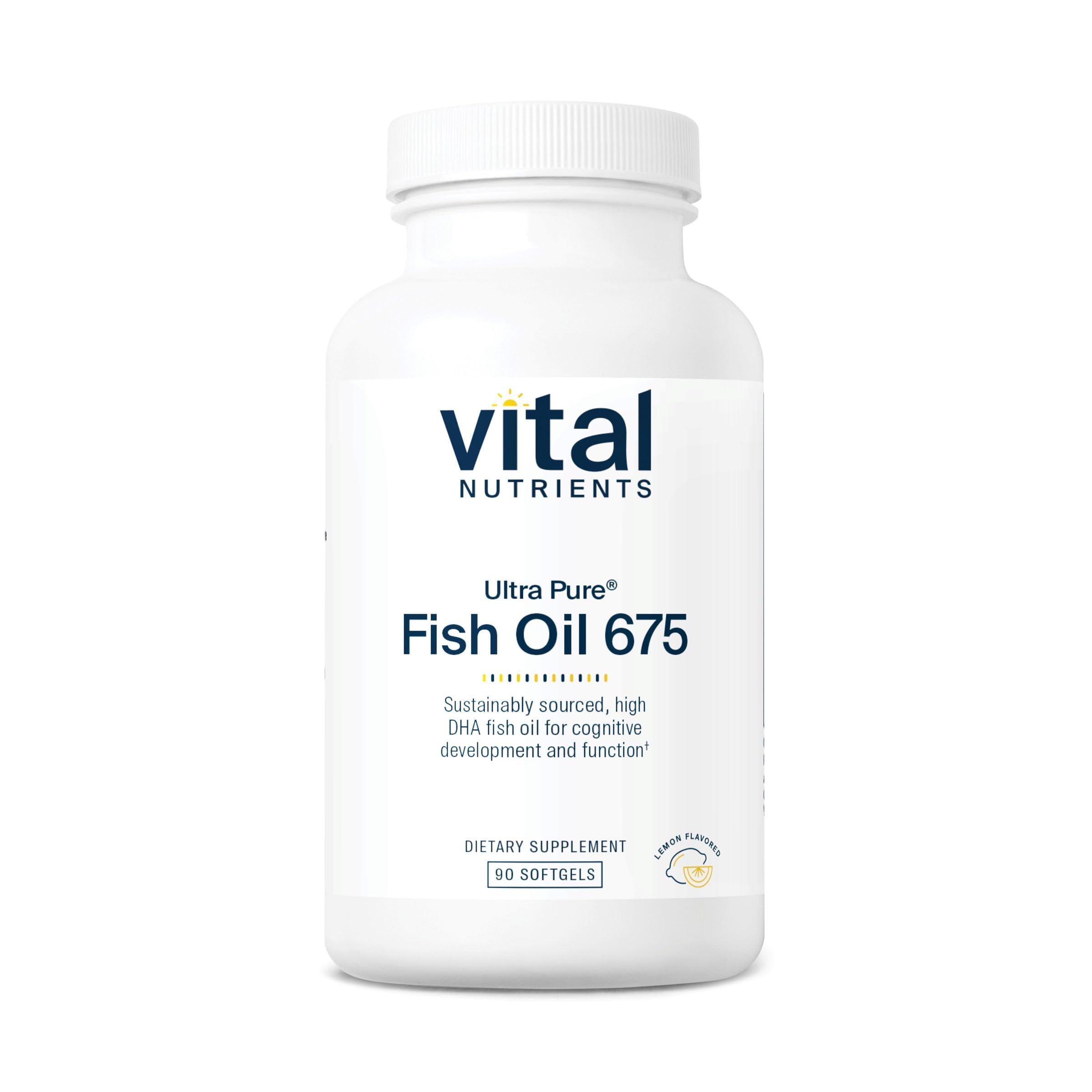 Vital Nutrients Ultra Pure Fish Oil 675 bottle front view highlighting DHA content